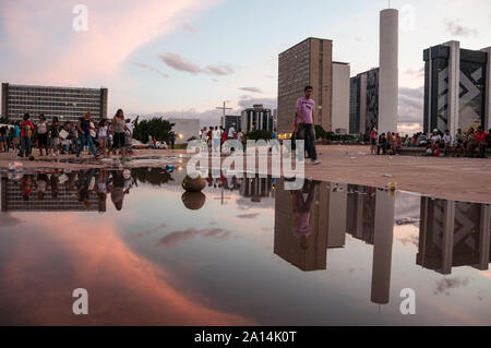 Brasilia, Brazil - April 24 2009: Brazilians going out and walking in Sunday. Culture of Brasilia, capital of Brazil. Stock Photo