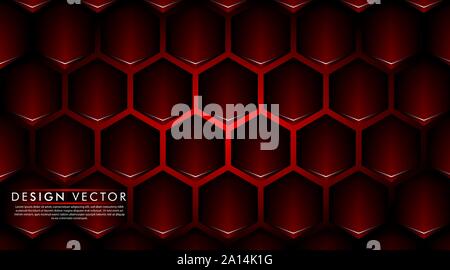 Abstract red banner on black hexagon pattern design modern futuristic background vector illustration. Stock Vector