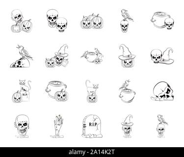 bundle of halloween set icons Stock Vector