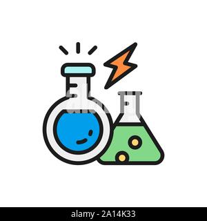 Vector lab equipment, experiment flasks, chemical test tube flat color line icon Stock Vector
