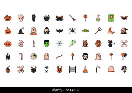 bundle of halloween set icons Stock Vector