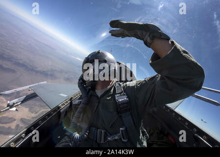 F-16 Fighting Falcons fly an air-to-air training mission. Stock Photo
