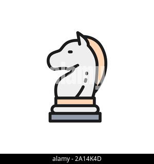 Vector chess horse, knight piece, strategy flat color line icon. Stock Vector