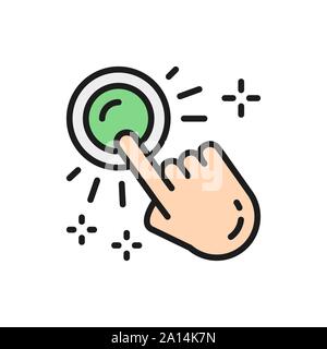 Vector hand click, button press, finger touch, pointer flat color line icon. Stock Vector