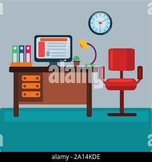 office workplace with table,bookcase , computer. Design for website ,banner, brochure vector illustration Stock Vector