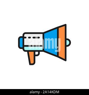 Vector megaphone, loudspeaker flat color line icon. Stock Vector