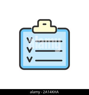 Vector check list, planner, schedule, notebook flat color line icon. Stock Vector