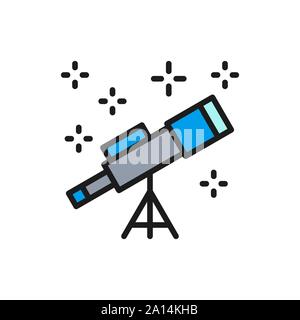 Vector telescope flat color line icon. Isolated on white background Stock Vector