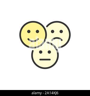 Vector feedback emoticons, positive, negative and neutral faces color line icon. Stock Vector