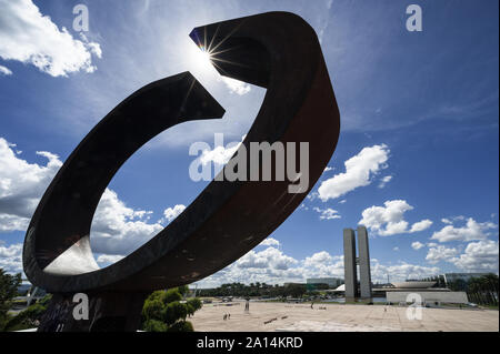 Brasilia, Brazil - May 17 2013: Pyre of freedom, national congress and the square of three powers Stock Photo