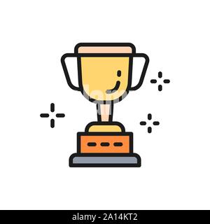 Vector cup, trophy, award, winner flat color line icon. Stock Vector