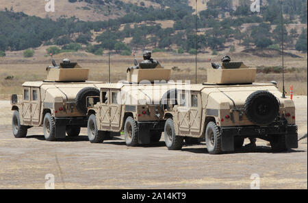 Convoy of Humvees at Fort Hunter Liggett, California. Stock Photo