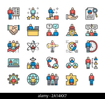 Set of Human Resources Flat Color Line Icons. Employee, Freelancer and more. Stock Vector