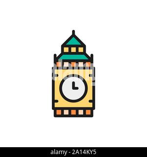 Vector Big Ben, United Kingdom, landmark flat color line icon. Stock Vector