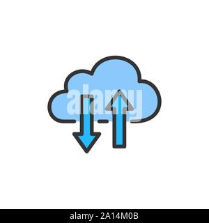 Vector cloud computing, data transfer flat color line icon. Stock Vector