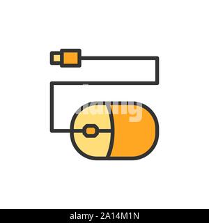 Vector computer mouse flat color line icon. Stock Vector