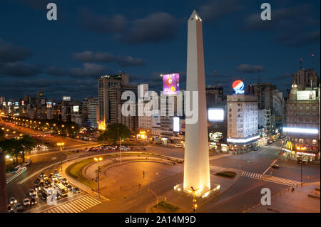 Buenos Aires, Argentina - November 12 2012: After the rush hour and traffic on the sreets of Buenos Aires city by night. This photo shows the downtown Stock Photo
