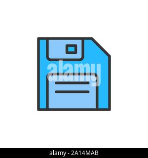 Vector floppy disk, save flat color line icon. Stock Vector