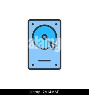 Vector hard drive disk, HDD flat color line icon. Stock Vector