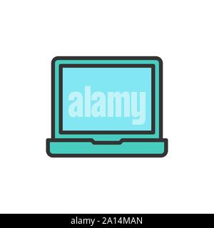 Vector laptop flat color line icon. Isolated on white background Stock Vector