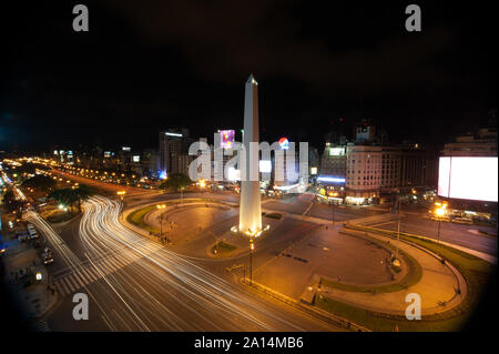 Buenos Aires, Argentina - November 13 2012: After the rush hour and traffic on the sreets of Buenos Aires city by night. This photo shows the downtown Stock Photo