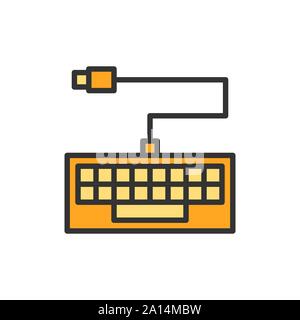 Vector keyboard flat color line icon. Isolated on white background Stock Vector