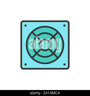 Vector computer fan flat color line icon. Stock Vector