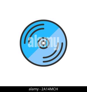 Vector CD disk, DVD flat color line icon. Stock Vector