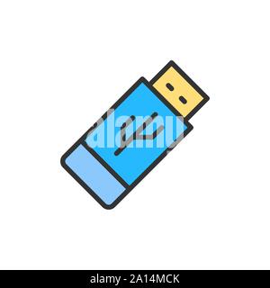 Vector flash drive, usb flat color line icon. Stock Vector