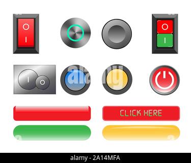 Set of different buttons for web sites. Vector illustration. Stock Vector