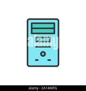 Vector system unit, computer case, console flat color line icon. Stock Vector