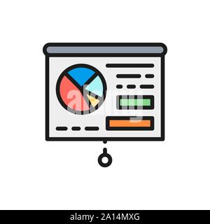 Vector graph presentation, whiteboard, training, billboard flat color line icon. Stock Vector