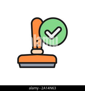 Vector approved stamp, accepted flat color line icon. Stock Vector