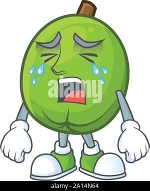 Crying casimiroa fruit cartoon character with mascot Stock Vector