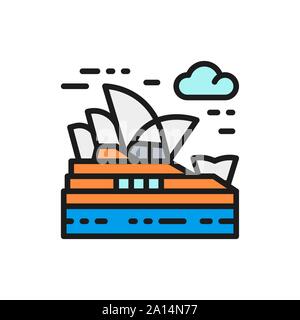 Vector Sydney Opera House, Australia, landmark flat color line icon. Stock Vector