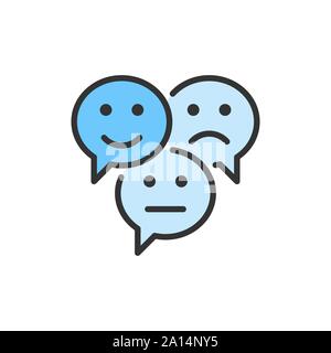 Vector feedback emoticon chats, positive, comments flat color line icon. Stock Vector