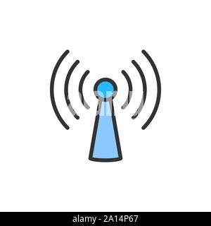 Vector wifi tower, antenna flat color line icon. Stock Vector