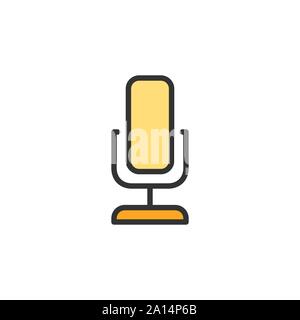 Vector microphone flat color line icon. Isolated on white background Stock Vector