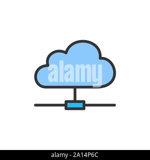 Vector network cloud flat color line icon. Stock Vector