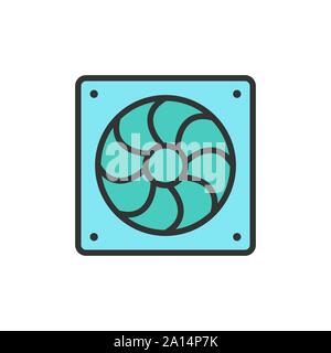 Vector computer fan flat color line icon. Stock Vector