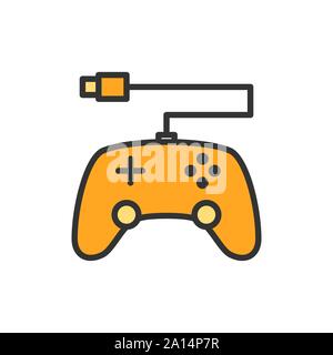 Vector gamepad, console controler flat color line icon. Stock Vector