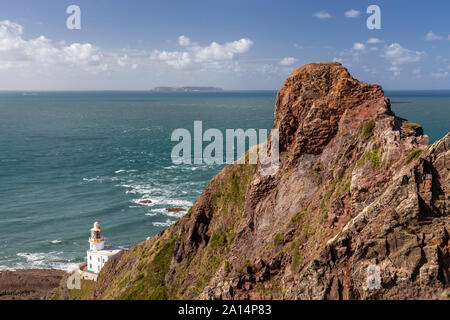 Lighthouse at Hartland Point on the Atlantic coast of North Devon Stock Photo