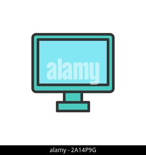Vector computer monitor, tv screen flat color line icon. Stock Vector