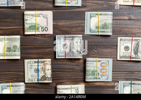 Money Background with american hundred dollar bills on top wiev with copy space for your text in business concept. Stock Photo