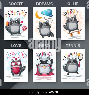 Set cute raccoon - mockup for your idea. Stock Vector
