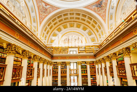 Helsinki Finland - September 19th 2019: National Library of Finland. Inside the building with book shelves and study tables. Photo from height. Stock Photo