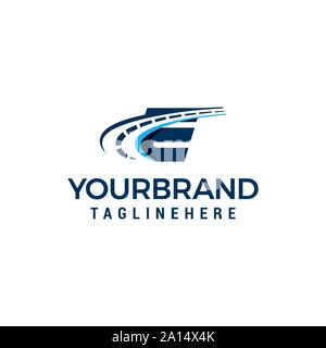 Road Way Asphalt Logo Letter E. E Road Logistics Letter Design in Vector template Stock Vector