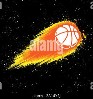 Black universe background with white stars and orange basketball comet Stock Vector