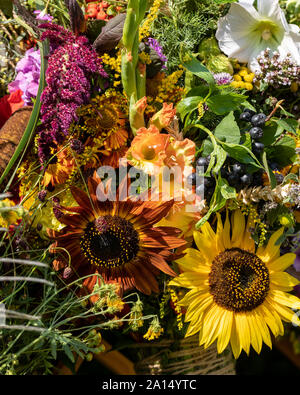 Floristic bouquet of flowers, herbs and fruits that are the symbol of summer Stock Photo