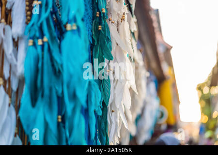 Typical souvenirs and handicrafts of Bali at the famous Ubud Market Stock Photo